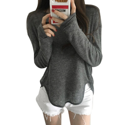 

Spring Autumn Fashion O-Neck Irregular Tops Female Long Sleeve Cotton T Shirt Slim Casual T-shirt Women 2018 Basic Tees Shirts