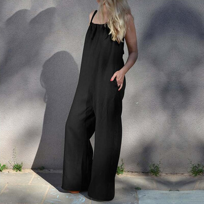 

Starmoon Women Summer Sleeveless Loose Wide Leg Bib Pants Jumpsuit Romper Playsuit Plus