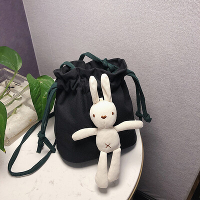 

2019 new cute cute cartoon simple versatile canvas bag fashion plaid bunny girl shoulder bucket bag