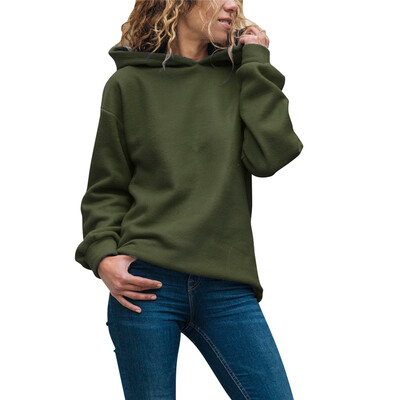 

Women Autumn Fashion Concise Casual All-match Loose Solid Color Hooded Long Sleeve Hoodie