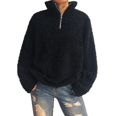 

Womens Zipper Turtleneck Fur Tops Long Sleeve Thick Winter Warm Pullover Coat