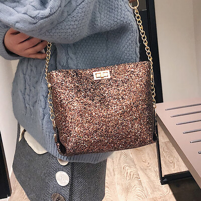 

Net red small black bag texture sequins bucket bag chain shoulder small bag female 2019 new wave Korean version of the Messenger bag