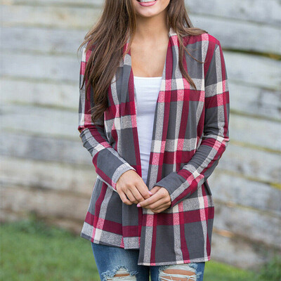 

Women Long Sleeve Loose Flannel Plaid Blouse Outwear Casual Lady Shirt Coat Tops