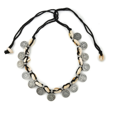 

Boho Silver Coin Shell Necklace Jewelry Women Choker Necklace Collier Beach Sea Maxi Necklace