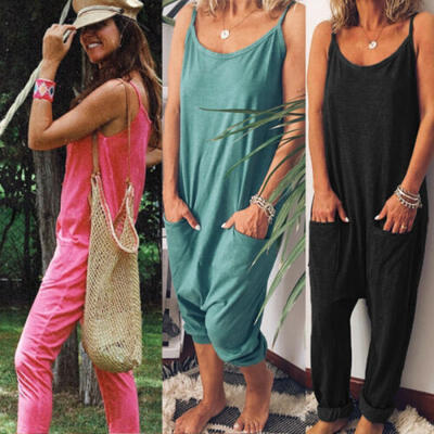 

Dungarees Strap Overalls Harem Trousers Women Baggy Casual Sleeveless Jumpsuit