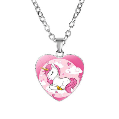 

Unicorn Necklace Pegasus Heart Shape Charm Alloy Pendant for Girls Women Birthday Party Gifts