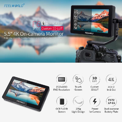 

FEELWORLD F6 Plus 55 Inch On-Camera Field Monitor Kit 3D LUT Video Assist with Sunshade Tilt Arm Support 4K HD Input & Output 192