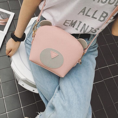 

Women Mini Crossbody Bag PU Leather Cute Cartoon Face Zipper Contrast Small Messenger Shoulder Bag