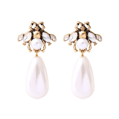 

1pair Gemstone Bee Style Pearl Earring Fashion Earring
