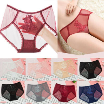 

Womens Seamless Underwear Sexy Floral Lace Ladies Panties Transparent Briefs