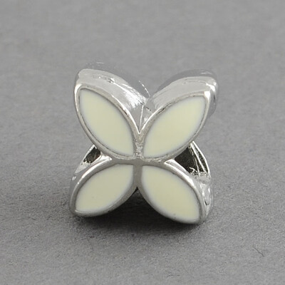 

Alloy Enamel Europeans Large Hole Beads Flower Platinum Lead Free White 10x95x7mm Hole 45mm