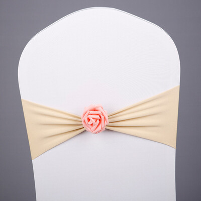 

Chair Sash Bow Elastic Chair Ribbon Back Tie Bands Pink Flower for Wedding Party Ceremony Banquet
