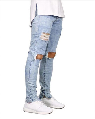 

Mens tattered small leg jeans Leggings mens jeans leg zipper new mens wear