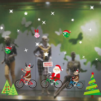 

Christmas New Year Stickers For Window Showcase Removable Santa Clause Snowman Home Decor Decal Adhesive Pvc Cartoon Stickers