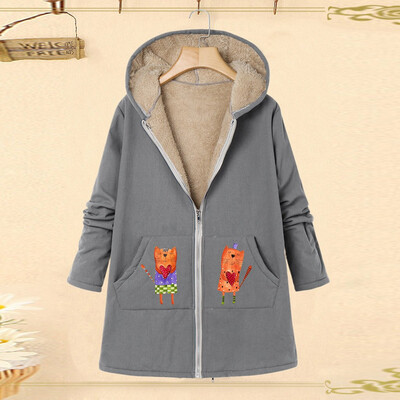 

Tailored Plus Size Women Winter Warm Solid Pockets Thicker Zipper Hooded Coat Outwear