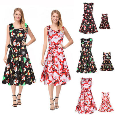 

AU Mother And Daughter Fashion Christmas Holiday Party Cute Dress Family Dresses