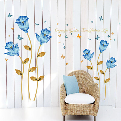

〖Follure〗Butterfly Blue Flower Wall Sticker Removable Decals Art Living Room Decors