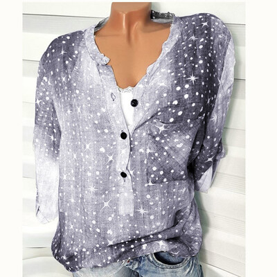 

Starmoon Womens Fashion Print Pocket Color Matching V-Neck Button T-Shirt