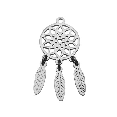 

304 Stainless Steel Peandants Flat Round Dream Catcher Stainless Steel Color 31x14x1mm Hole 15mm