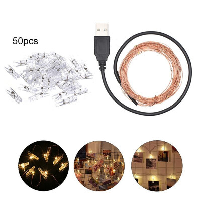 

50 Clips LEDs String Photo Picture Clip Fairy String Light Mini DIY Clothespin USB Powered for Home Wedding Party Christmas Holida