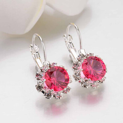 

Fashion Women Ladies Jewelry Silver Sapphire Dangle Wedding Hoop Heart Earrings Gifts