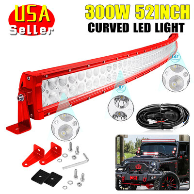 

52" 700W Red LED LIGHT BAR FLOOD SPOT COMBO OFFROAD DRIVING 4WD Boat Free Wiring