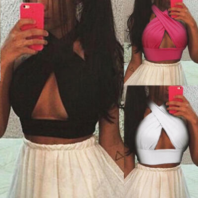 

UK Women Halter Backless Vest Bandage T-Shirt Tank Top Bra Tops Halterneck Shirt