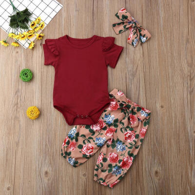 

Fashion Toddler Short Sleeve Romper Newborn Infant Baby Girl Flower Jumpsuit Bodysuit Pants Outfits Set