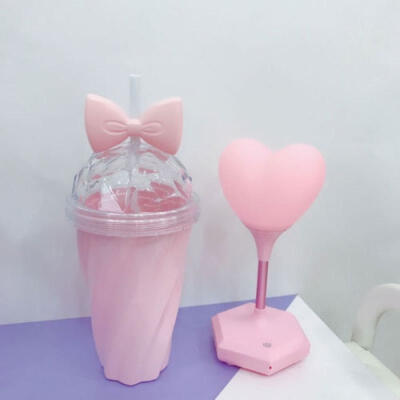 

400ML Lemon Juice Coffee Cup Bow Candy Color Straw Cup With Lid Straw Fruit Straw Water Bottle Cup