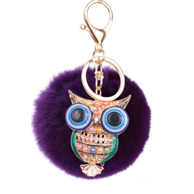 

8cm Rex Rabbit Fur Ball Owl Keychain Cute Animal Lady Bag Mobile Phone Pendant