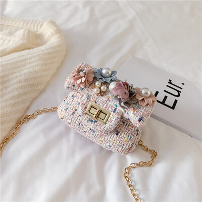 

Tailored Fashion Children Lovely Girls Shoulder Bag Pearl Flower Woven Hasp Coin Bag
