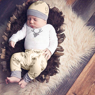 

Kids Baby Girl Boy Clothes Deer Tops T-shirtPants Leggings 3pcs Outfits