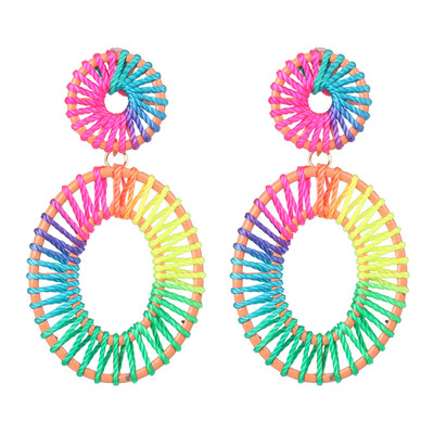 

2019 Korean Summer Geometric Hollow Circle Square Drop Earrings for Women Big Round Handmade Bohemian Party Beach Jewelry