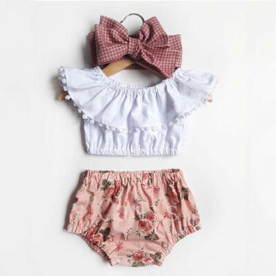 

Toddler Infant Baby Girl Ruffle Tops Floral Shorts Summer 3PCS Outfits Clothes 0-3Y