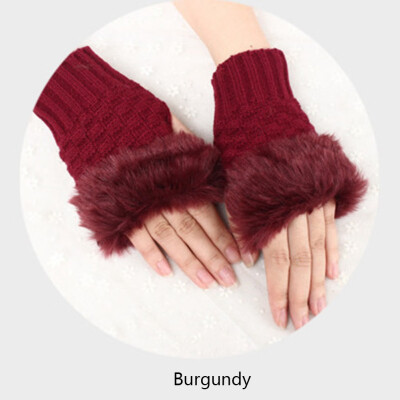 

New Fashion Women Winter Warmer Fingerless Gloves Knitted Faux Rabbit Fur Wrist Mitten