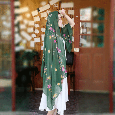

Embroidered linen flowers Nibel cotton&linen scarf air conditioning sunscreen dual-use spring&summer silk scarf female national wind shawl