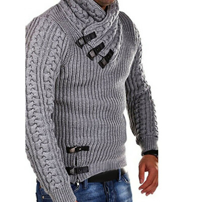 

Fashion Mens Turtleneck Sweater Pullover Casual Slim Buckle Thick Sweaters Tops