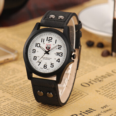 

Casual imitation leather calendar quartz watch mens military table selling