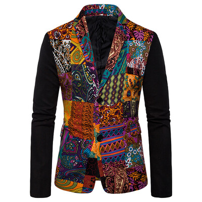 

Men Vintage Ethnic Printed Dress Floral Casual Suit Coat Slim Fit Blazer Jacket