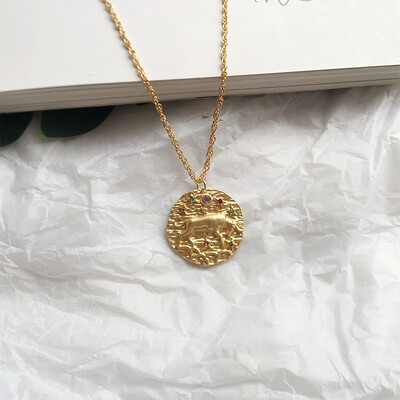 

New 12 Zodiac Necklace Pendant necklace Gold Coin stone Constellation Necklace for Women Jewelry Party Gift Drop shipping