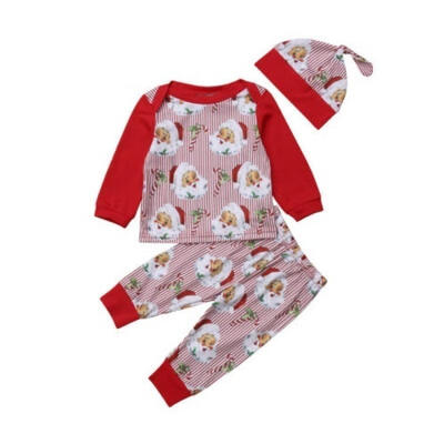 

Christmas Newborn Baby Girls Boys Outfits Infant Long Sleeve Santa Claus Tops ShirtsPants Hats Clothing Set