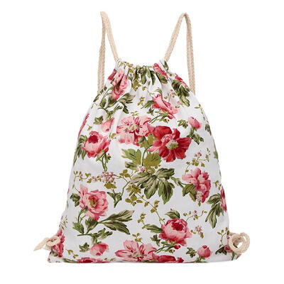 

2017 New Women Casual Drawstring Bag Flower Printed Backpack Travel Bag