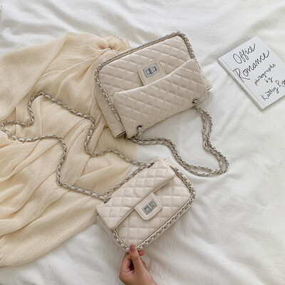 

Qiao Bani 2019 European&American style fashion simple solid color rhombic chain bag street shoot trend single shoulder diagonal handbag