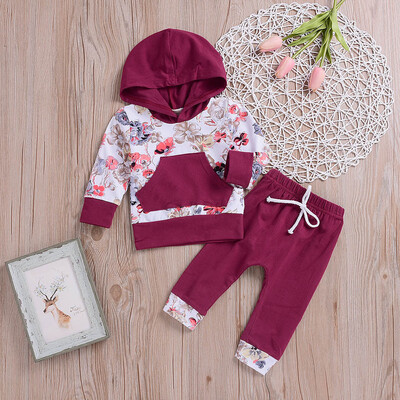 

Newborn Infant Baby Boy Girl Floral Tops Hoodie Pants Outfits 2Pcs Set Clothes