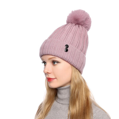 

Tailored Fashion Women Curling Button Cap Hat Winter Warm Thickened Knitted Ball Cap