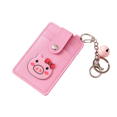 

Kawaii Cartoon Pig Pu Leather Id Card Holders Women Girl Small Bell Bank Bus Credit Card Holder Keyring Key Chain Case