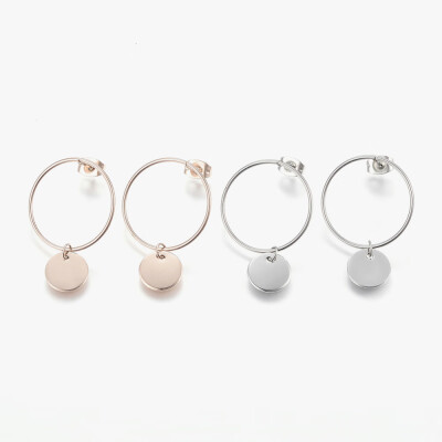 

304 Stainless Steel Stud Earrings Ring&Flat Round Mixed Color 33x22x1mm Pin 08mm