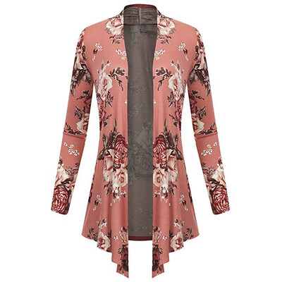 

Roseonmyhand Women Long Sleeve Irregular Print Casual Cardigan Coat Tops Blouse