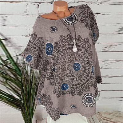 

Starmoon Women Short Sleeve Wave Floral Print T-Shirt Blouse Casual Round neck Tops