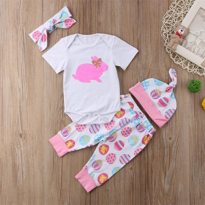 

4Pcs Newborn Baby Girl Easter Romper Pants Legging Hat Outfits Set Clothes 0-24M